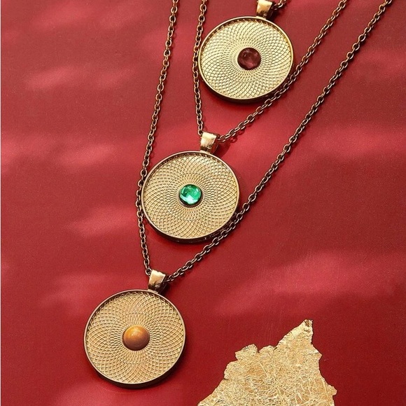 3 For 25 Round Gold Disc Charm Layered Necklace with gemstones - Picture 5 of 9